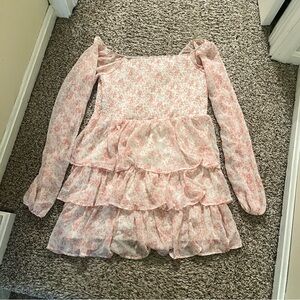 Madden NYC Juniors’ Pink Floral Smocked Dress Size Large
